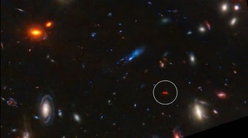 Galaxy Y1, marked as the small red point, captured by the James Webb Space Telescope (Image: NASA, ESA, CSA, STScI, J. Diego (Instituto de Física de Cantabria, Spain), J. D’Silva (U. Western Australia), A. Koekemoer (STScI), J. Summers & R. Windhorst (ASU), and H. Yan (U. Missouri))