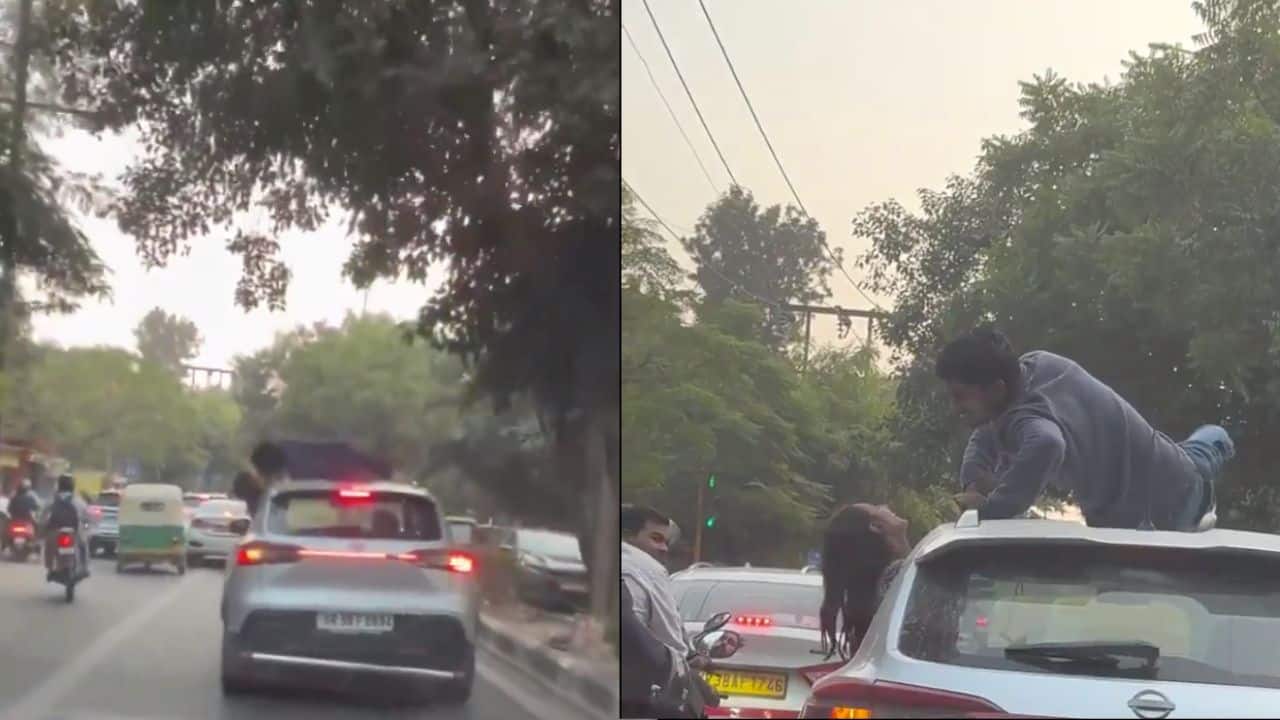 WATCH: Delhi man kisses girlfriend from moving car roof in dangerous stunt, police take action  
