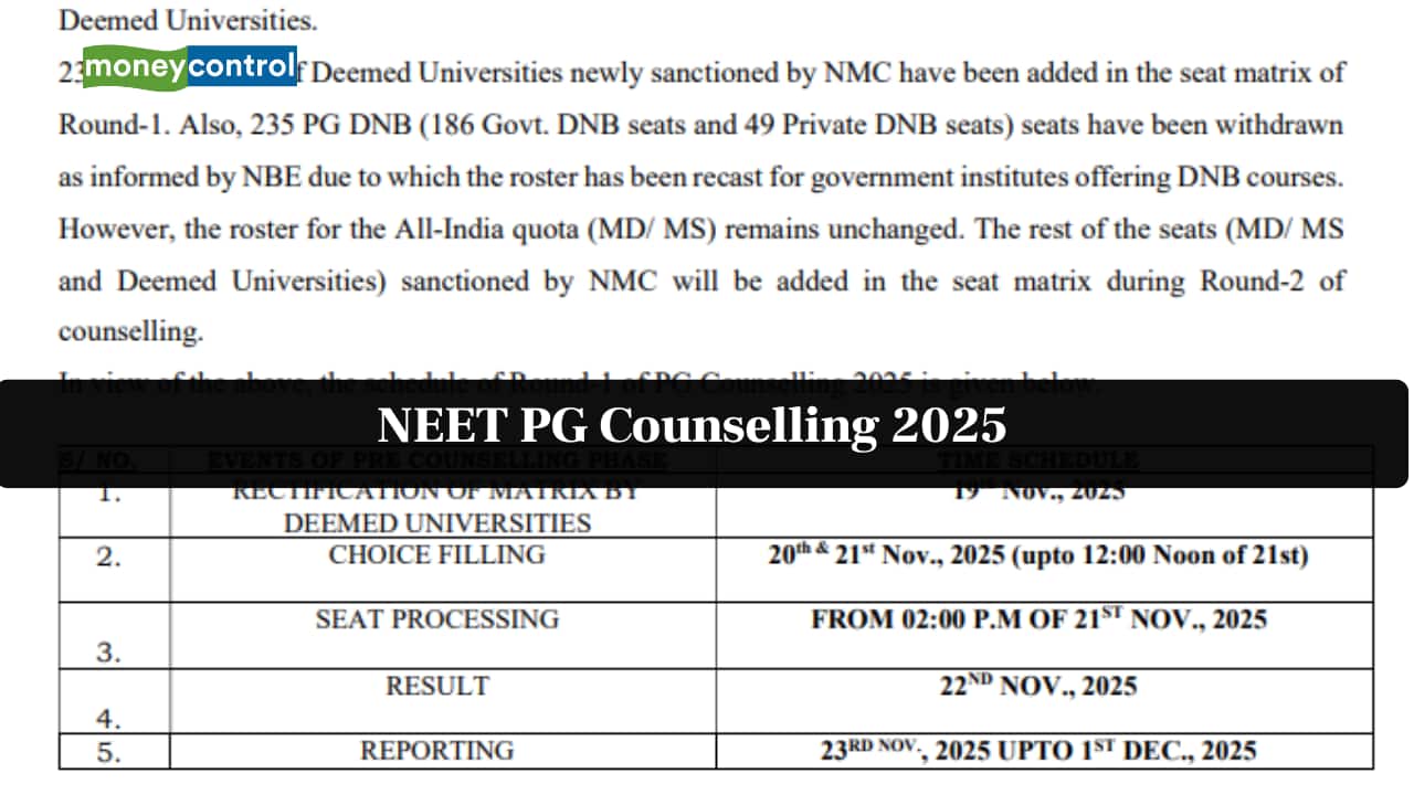 NEET PG Counselling 2025: MCC revises round 1 schedule, new dates and seat matrix details here