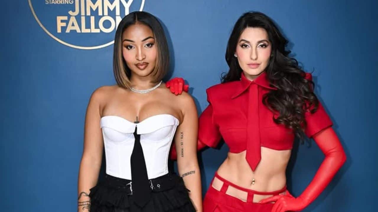 Nora Fatehi and Shenseea perform on The Tonight Show with Jimmy Fallon episode featuring Ed Sheeran, Cynthia Erivo