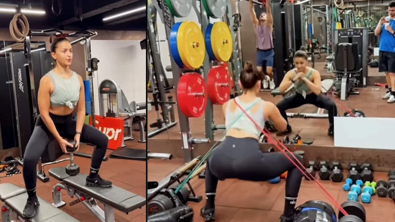 Alia Bhatt’s ‘miserable’ leg-day workout goes viral; fans spot Ranbir Kapoor casually doing pull-ups beside her - watch video