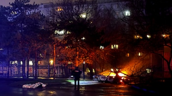 A car burning at the site of an air attack in Zaporizhzhia, on November 20, 2025, amid the Russian invasion of Ukraine