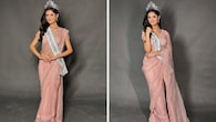 <strong>Sheer elegance in blush pink</strong><br />Miss India 2025 looks charming in the soft, blush pink number. Her drape is sheer, modern, and features delicate tonal embroidery. It’s hard not to notice the glow on her face. This saree has been styled minimally for her beauty to shine.