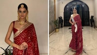 <strong>Bandhani saree</strong><br />Manika looks stunning in a maroon Bandhani saree adorned with a gotta-patti border. While her saree is a traditional affair, her blouse has been styled in a contemporary fashion. Her gold-toned jewellery makes a statement of its own.