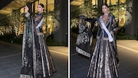 <strong>Indian avatar</strong><br />At the global event, Manika proudly represented the country in Indian ensembles like this beautifully embroidered jacket and metallic skirt, paired with a choli and dupatta. The Indian silhouettes and jewellery truly made her stand out.