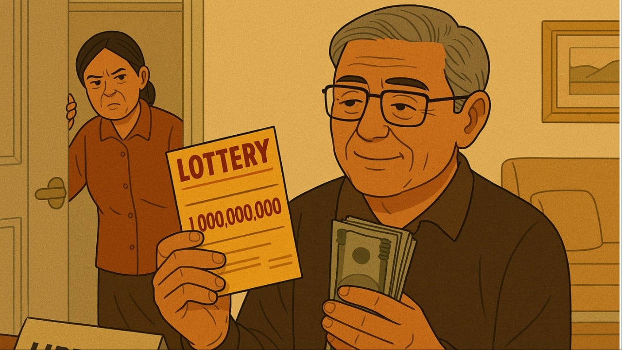 66-year-old man wins Rs 34 crore lottery, hides money from wife to secretly live in luxury
