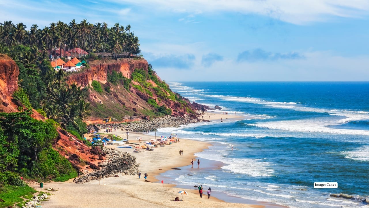 <strong>7. Varkala Beach</strong><br />Varkala doesn’t look like any other beach in Kerala. Here, dramatic laterite cliffs plunge toward the Arabian Sea, creating one of the most striking coastal views in India. With its cafés, surf spots and fiery sunsets, Varkala blends boho charm with natural drama.