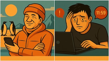 Sharing how anxiety-inducing the job is, an employee wrote on social media, 'It is 11.59 pm Beijing time. I do not know what time it is in Antarctica, but I know the moment I fall asleep, I will probably get a message from the boss at midnight.' (AI-generated image)