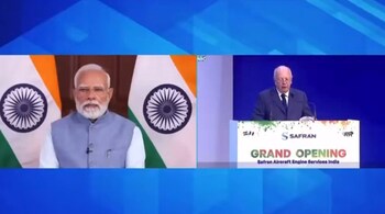 PM Narendra Modi and Safran's Chairman Ross McInnes during the inauguration of Safran Aircraft Engine Services India in Hyderabad