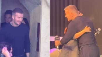 David Beckham and Samantha Ruth Prabhu hug at event