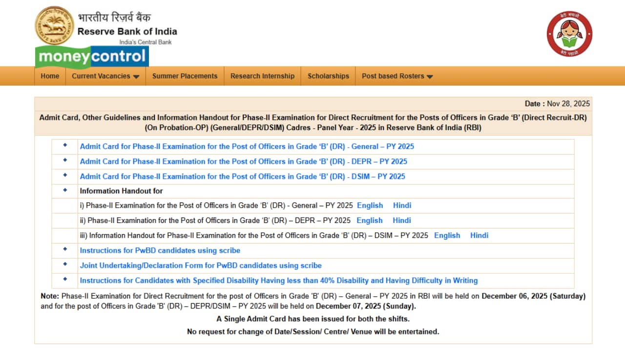 RBI Grade B Mains Admit Card 2025 Released at rbi.org.in; Direct Link to Download Here