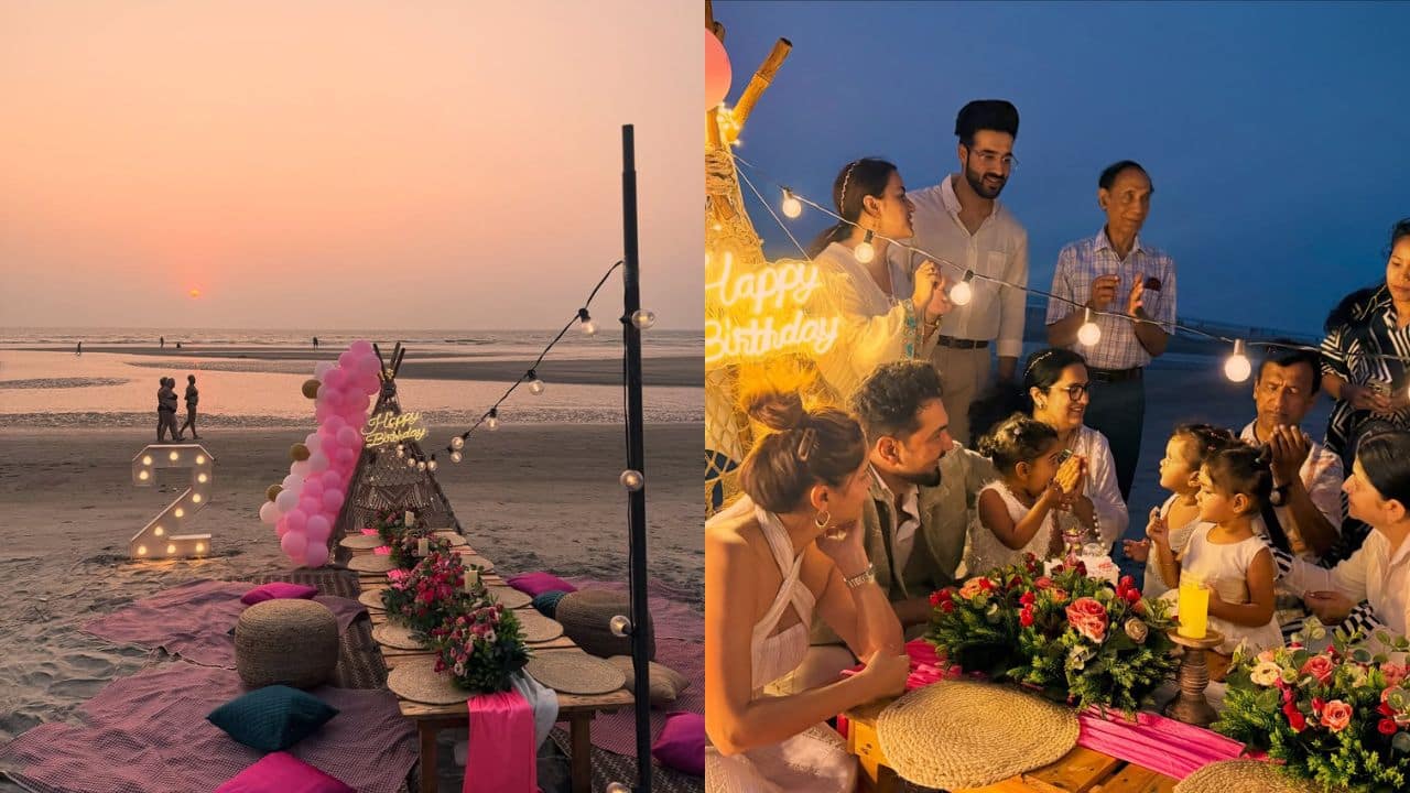 Rubina Dilaik and Abhinav Shukla celebrate twin daughters Edhaa and Jeeva’s 2nd birthday on a scenic beach, see pics