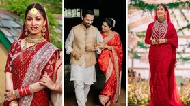 Celebs who ditched lehengas for red sarees on their wedding day