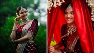 <strong>Keerthy Suresh:</strong> Keerthy looked stunning on her wedding day as she wore her mother’s bridal saree, refurbished by popular designer Anita Dongre. Her blouse matched the drape flawlessly and was adorned with delicate floral motifs meticulously embroidered in shimmering zari. (Picture Credit: Instagram)