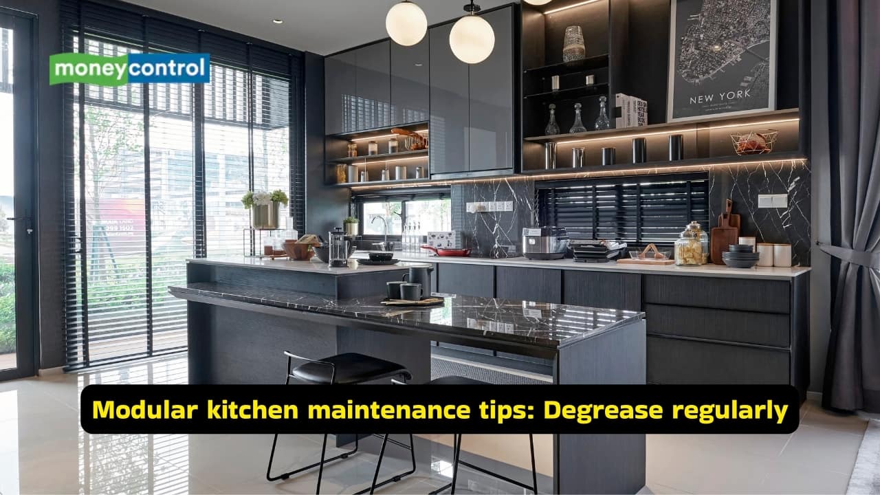 <strong>Modular kitchen maintenance tips: Degrease regularly</strong><br />Cooking, especially Indian-style tadkas, releases oil and fumes that settle on cabinets and tiles. A weekly wipe-down of hobs, chimneys, and cabinet exteriors keeps grease from turning into a stubborn, sticky film. This not only keeps the space fresh but also supports hygiene. (Image: Canva)