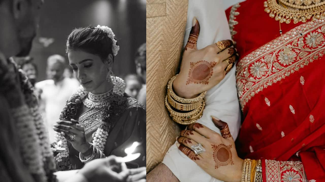 PICS: Samantha Ruth Prabhu stuns in custom red Banarasi saree at wedding with Raj Nidimoru | Moneycontrol News