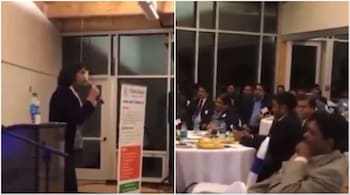 The video has sparked outrage on social media with several users wanting the speaker to be deported for inciting violence against US President Donald Trump. (Image credit: @Rightanglenews/X)