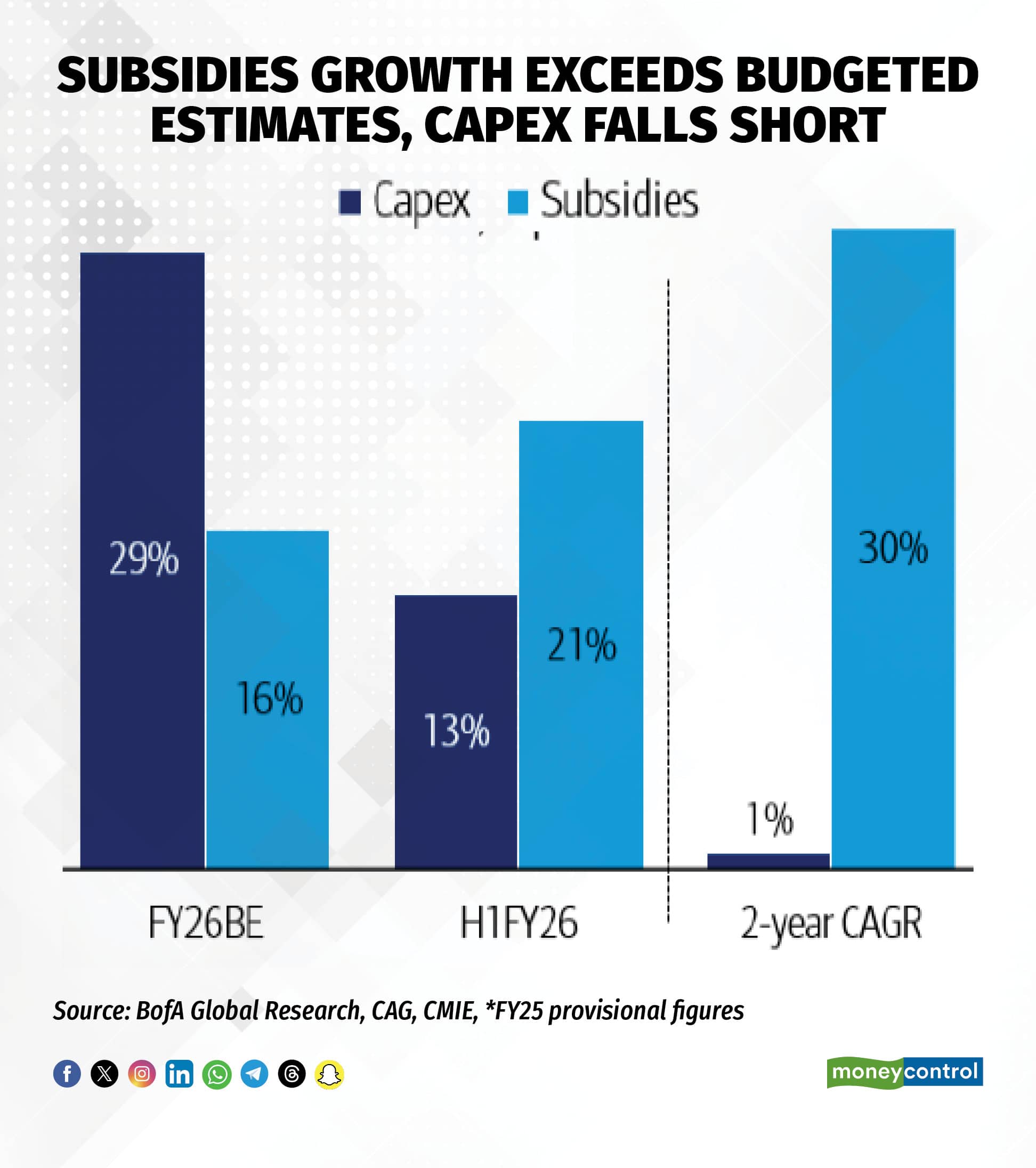 Subsidies growth exceeds budgeted estimates capex falls short