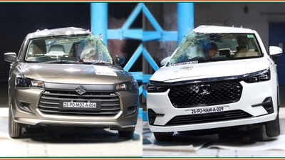 Maruti Suzuki Dzire (left) vs Honda Amaze (right). (Image - Bharat NCAP)