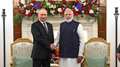 Prime Minister Narendra Modi and Russian President Vladimir Putin during a meeting, in New Delhi.
