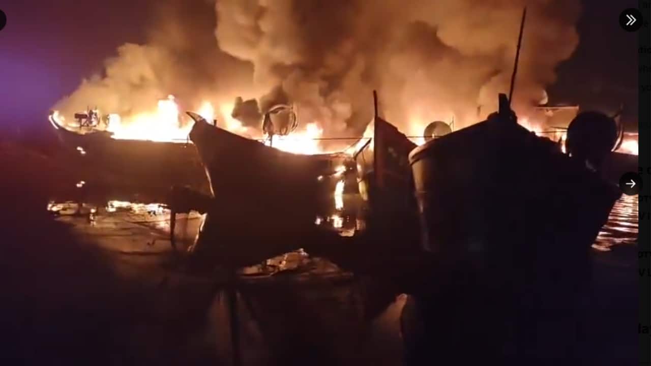 Over 10 fishing boats gutted in fire on Ashtamudi Lake in Kerala