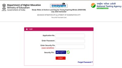 NTA SWAYAM Exam City Slip 2025 released for July exam, download here