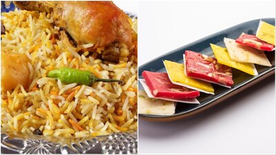 Mumbai's speacialties: Bombay biryani and ice halwa. This variety if biryani consists of layers of flavored basmati rice, potatoes, chunks of chicken or mutton, alongside some fried onions, mint leaves, and dried plums.  Ice halwa, on the other hand, is a  dessert made with milk, starch or flour, and various flavorings and toppings. It comes in the form of thinly rolled square-shaped sheets. (Image credit: TasteAtlas)