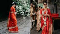 <strong>Samantha Ruth Prabhu</strong><br />Samantha is a star, and she proves it with this bridal saree chosen for her wedding. She looks dazzling in the handwoven flaming red Banarasi saree by Arpita Mehta, crafted in pure Katan satin silk. The saree is adorned with intricate traditional work and paired with a blouse featuring a bespoke Jamdani tree-of-life motif.