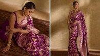 <strong>Mrunal Thakur</strong><br />Mrunal Thakur is a true beauty in a purple Banarasi saree that looks striking on her. It is paired with a modern matching sleeveless blouse. The actress’s desi look draws attention for fusing traditional with the contemporary seamlessly.