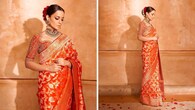 <strong>Kangana Ranaut</strong><br />The actress-turned-politician is every bit elegant in this rust Banarasi drape by Jayanti Reddy. The drape’s beauty is elevated with a zardozi blouse intricately woven with traditional motifs, featuring a stylish neckline.
