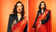 <strong>Shraddha Kapoor</strong><br />Shraddha rocks her fiery Banarasi drape with a cropped embroidered blazer. The combination of orange and black makes this an interesting look. The actress carries it with effortless style.
