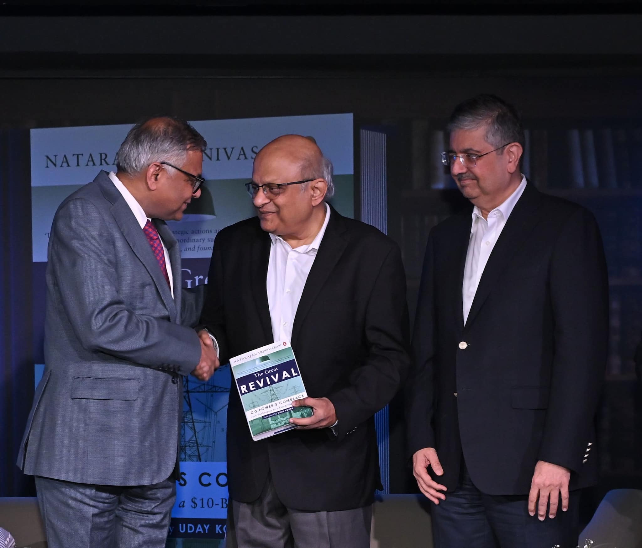 N. Chandrasekaran, Chairman, Tata Sons; Natarajan Srinivasan, Author of The Great Revival and former MD & CEO, CG Power; Uday Kotak, Founder and Director, Kotak Mahindra Bank