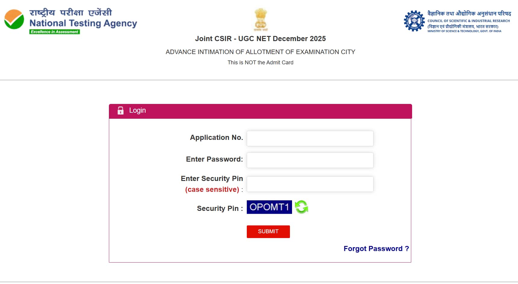CSIR UGC NET Exam City Slip 2025 released @ csirnet.nta.nic.in; direct link here