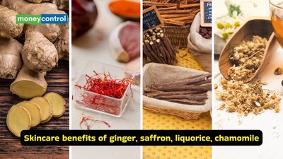 Keep your skin glowing in winter with the benefits of ginger, saffron, liquorice and chamomile (Images: Canva)