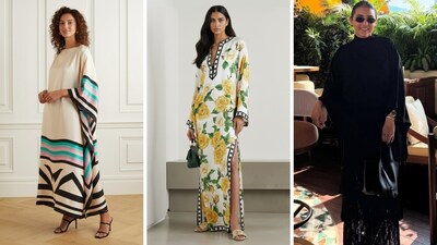 What to wear on a holiday: Printed and silk kaftans are perfect over swimwear by the day and can be elevated with a belt or statement earrings for evening. (Images: Navvi)
