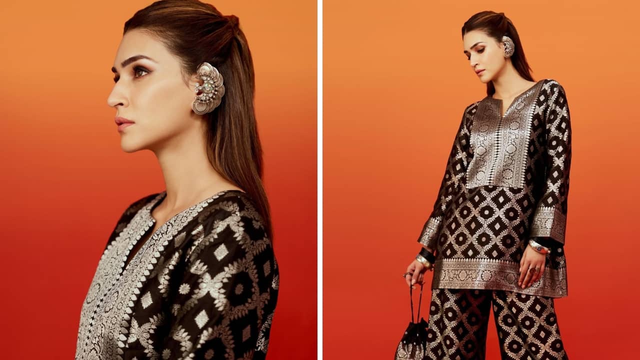 Kriti Sanon: Kriti’s stylish ear cuffs in antique silver command attention. The coin-style design along with the intricate work adds a dash of bold, vintage charm to the look. Her fusion fit in black is also quite festive and styled perfectly with the right accessories. Kriti Sanon: Kriti’s stylish ear cuffs in antique silver command attention. The coin-style design along with the intricate work adds a dash of bold, vintage charm to the look. Her fusion fit in black is also quite festive and styled perfectly with the right accessories.