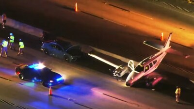Plane emergency lands on Florida highway, crashes into car; 1 injured
