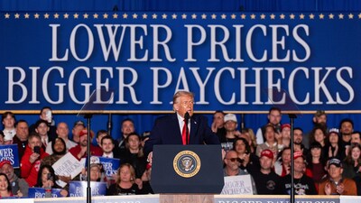 US President Donald Trump speaks on inflation at Mount Airy Casino Resort in Mount Pocono, Pennsylvania, US. Bloomberg