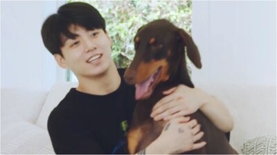 Jungkook with his dog Bam