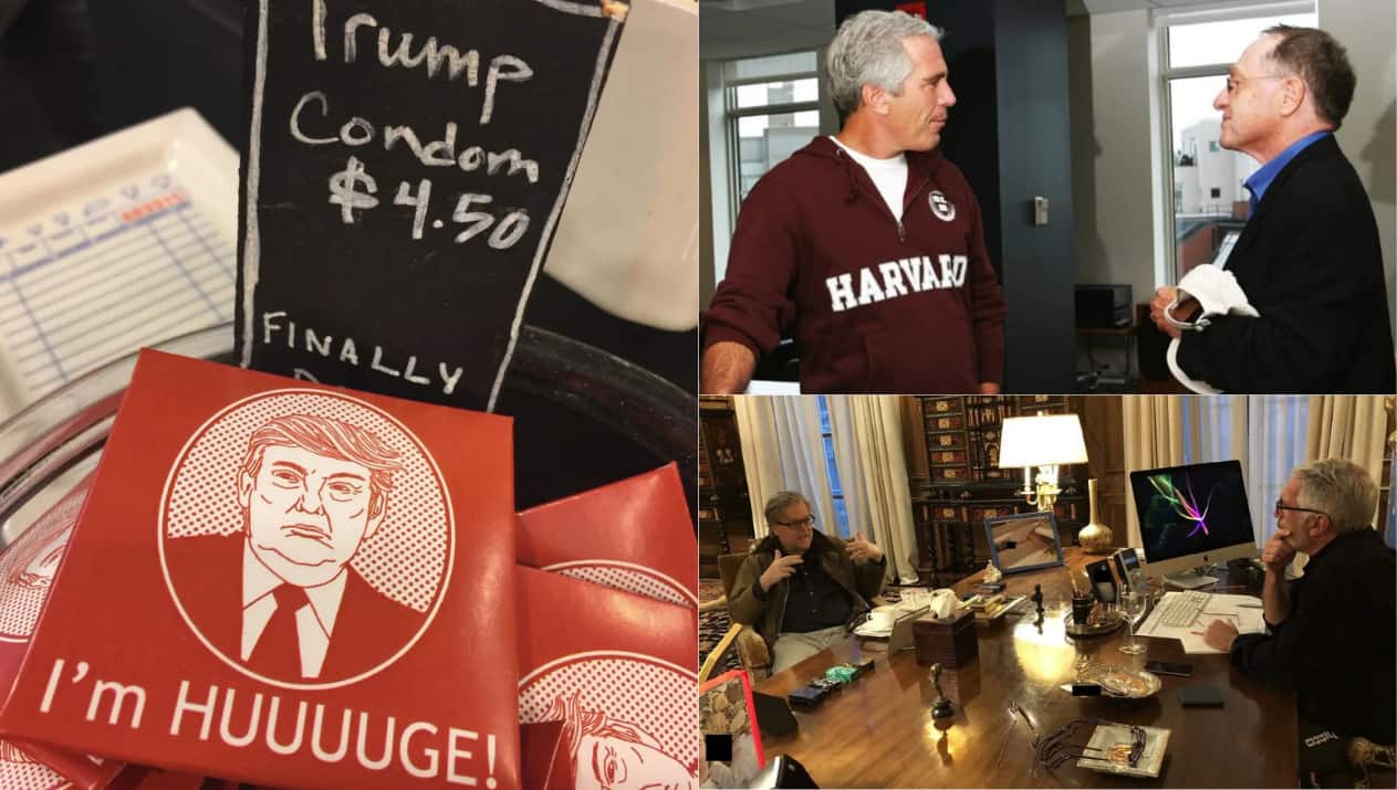 Photos released by Democrats on the House Oversight Committee from Jeffrey Epstein’s files: Photos released by Democrats on the House Oversight Committee from Jeffrey Epstein’s files. Steve Bannon and Jeffrey Epstein with Alan Dershowitz. Source: Democrats on the House Oversight Committee. (Acquired from CNBC)