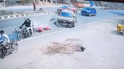Caught on cam: 2 cars hit biker, child in UP hit-and-run