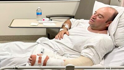 The 44-year-old tobacconist and father of two is being treated at St George Hospital in Kogarah after suffering multiple gunshot wounds while intervening in the attack, which began around 6.45 pm during a public Hanukkah event.