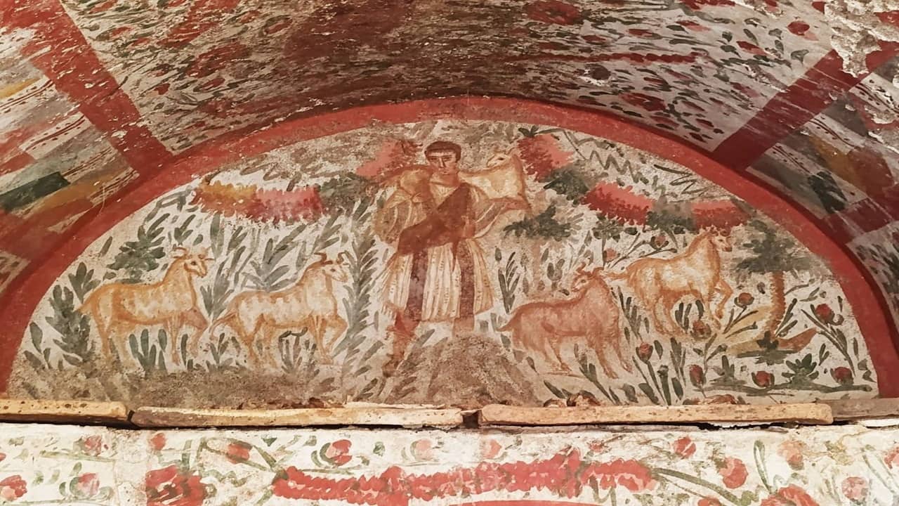 Rare early Christian mural depicts Jesus young, beardless, in Roman attire