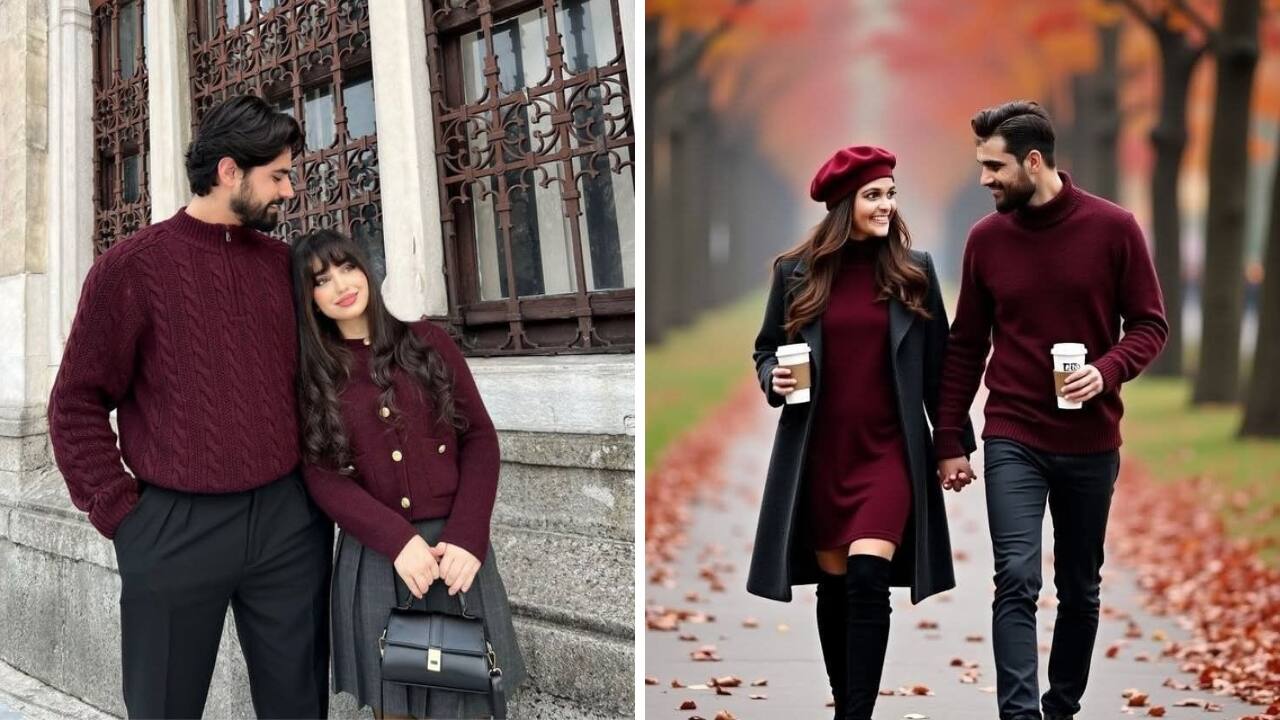 Dress up chic It’s always fun to step out with your partner for celebrations with loved ones. So why not go chic in fits that are matching yet styled differently. This adds an element of play and gives off a cosy vibe that is always welcome this season.