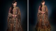 <strong>Channelling bridal charm</strong><br />This is from one of her looks in the movie, where she is seen looking as pretty as ever in a lehenga paired with a zardozi kurti, finished with naqshi jhallar. The tissue odhana, detailed with semi-precious pearls and emeralds along with age-old naqshi challa work, enhances its beauty.