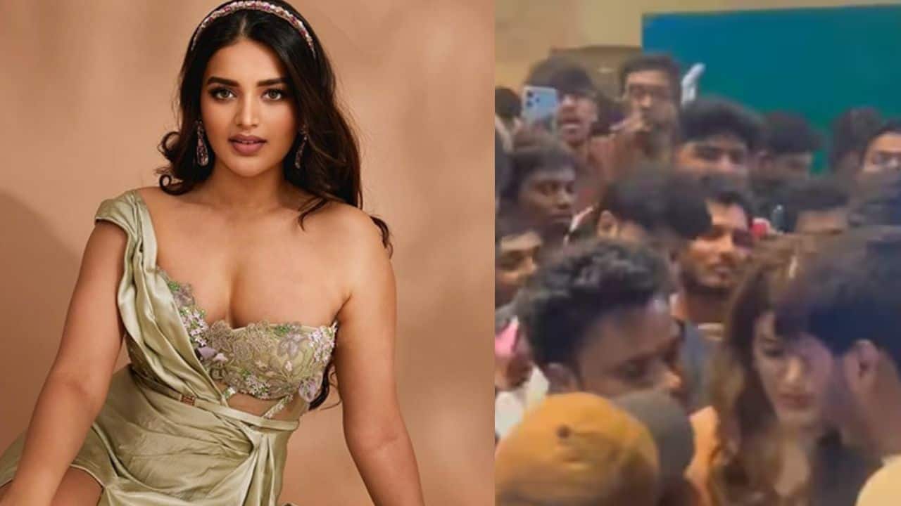 Actress Nidhhi Agerwal mobbed by fans at The Raja Saab Song launch in Hyderabad