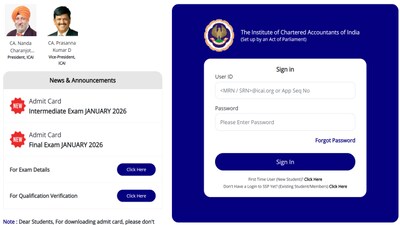 ICAI CA Admit Card 2026 OUT for Inter, Final January session exams @ eservices.icai.org, download link here