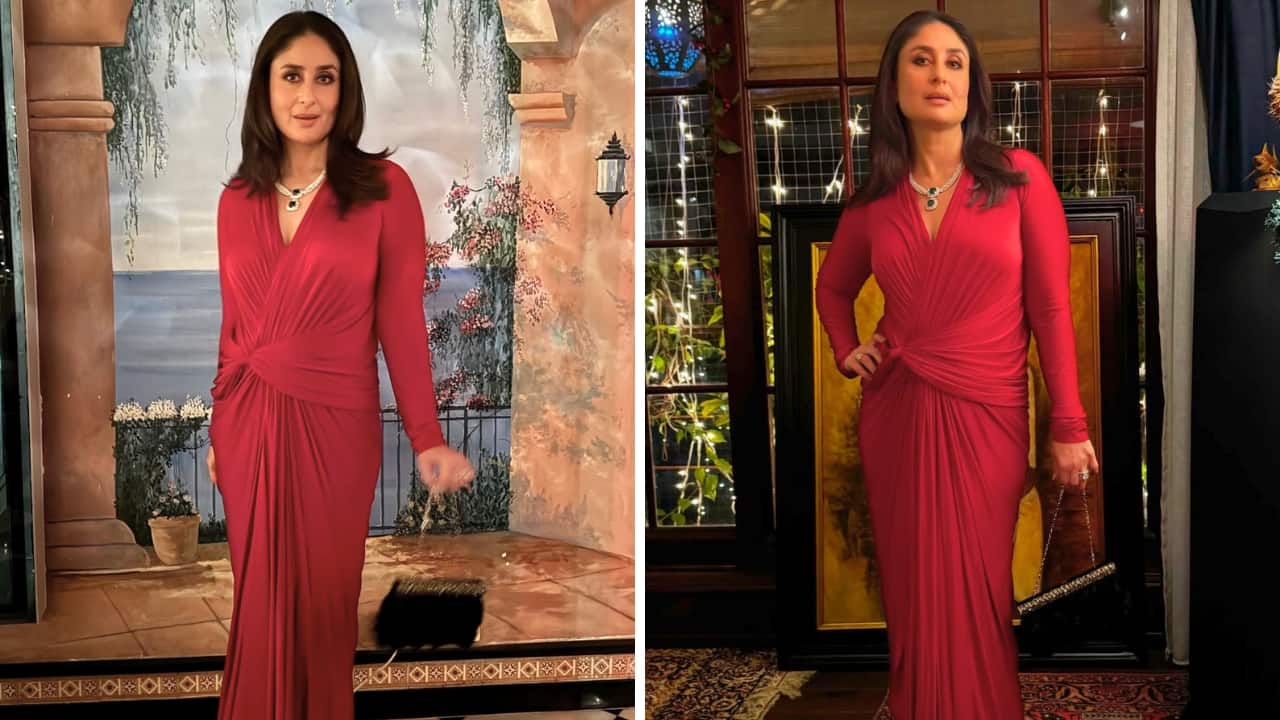 Kareena Kapoor Khan: There’s nothing better than Kareena wearing the colour of the season like a pro. Her gathered gown drapes beautifully, and the buttery-soft silhouette looks stunning. The long-sleeved, floor-touching number is styled with a statement diamond necklace featuring emerald stones.