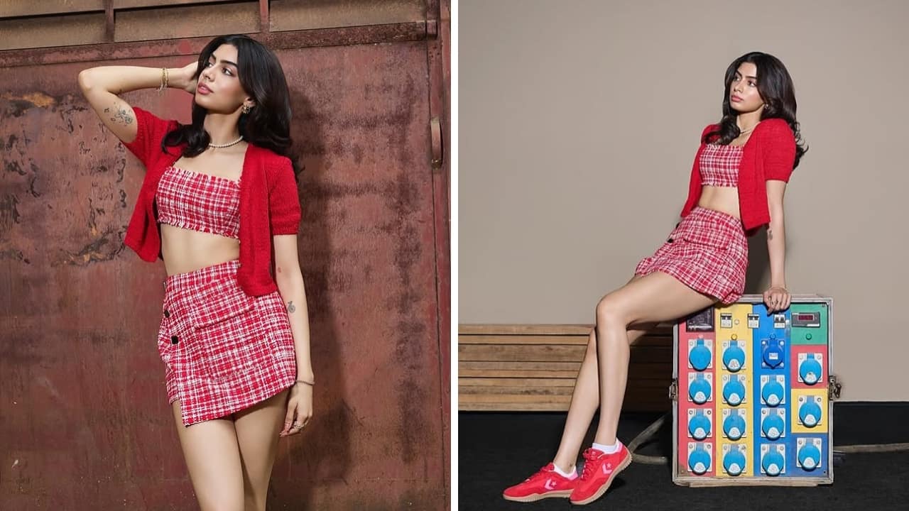 Khushi Kapoor: For Gen Z girls, Khushi Kapoor’s checkered red-and-white outfit screams easy yet chic festive style. The actress is seen in a stylish off-shoulder cropped top paired with a matching skirt and a red sweater with short sleeves. Pair it with pearls and go for dewy, fresh glam to look party-ready.