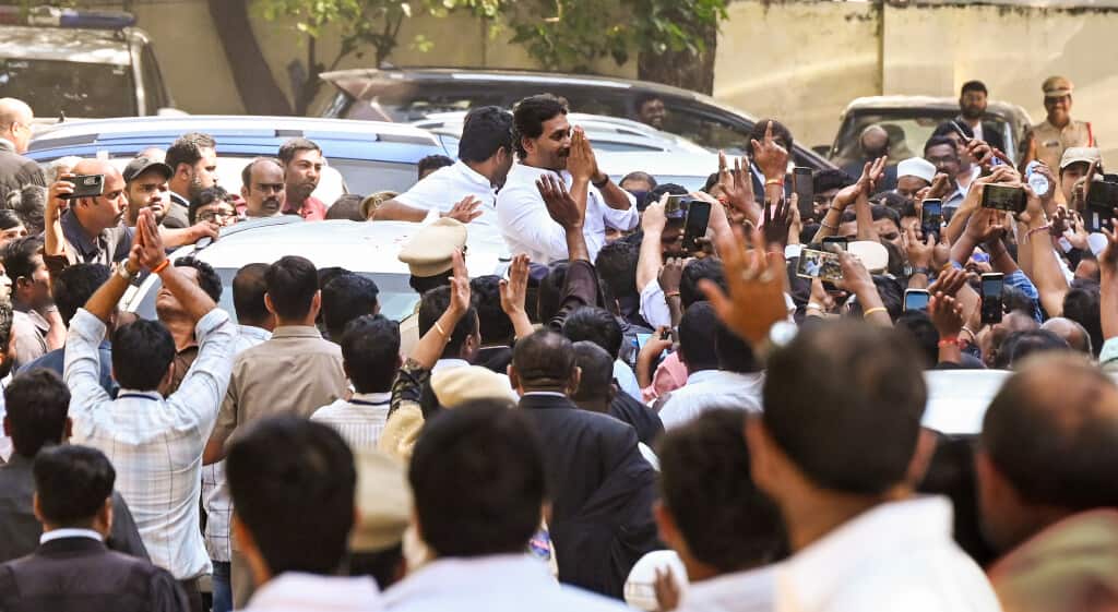 Jagan Reddy leaves after appearing before the ACB Court at Metropolitan Criminal Courts, in Hyderabad (PTI)